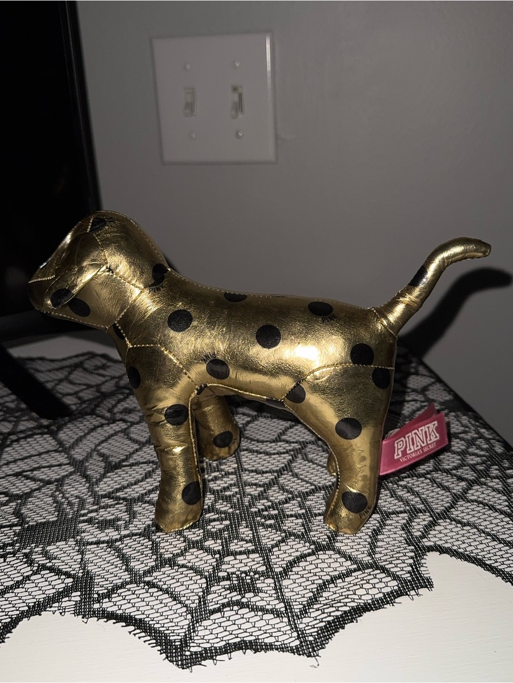 Victoria’s Secret PINK Gold and Black Polka Dot Dog 2012 Collectible